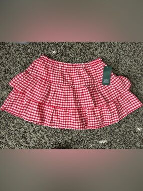 wild fable Red Gingham Tiered Skater Mini Skirt